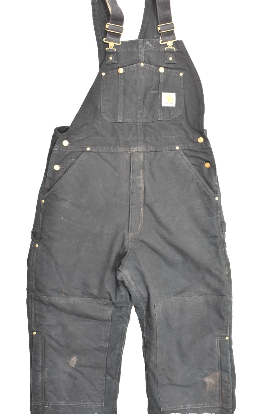 Carhartt R03 BLK Quilt Lined Black Duck Bib Overalls 36x30 Workwear Canvas Stain